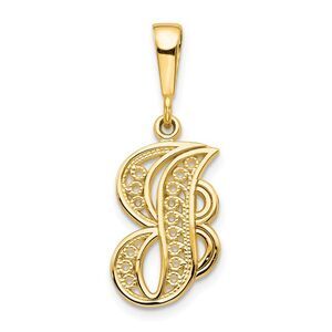 14k Yellow Gold, Maci Collection, LG Filigree Script Initial J Pendant